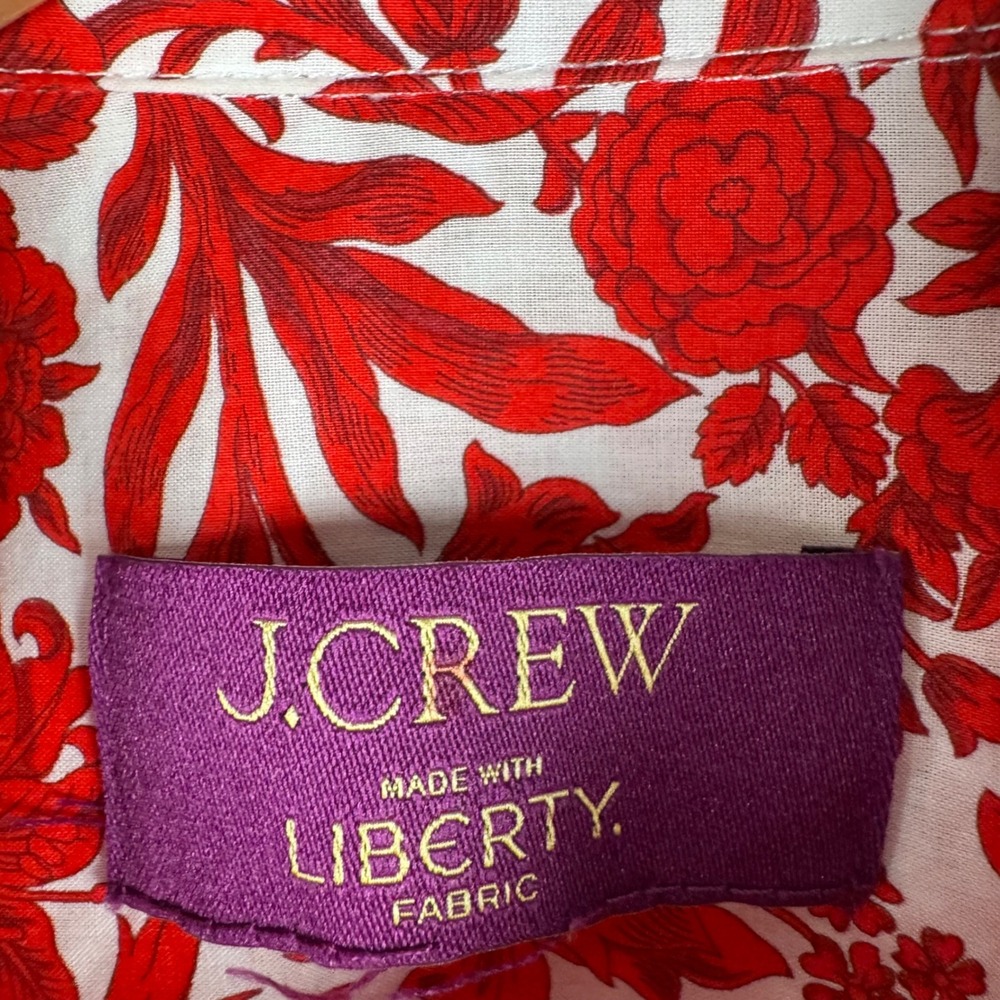 J.Crew Liberty Sambourne Fabric Floral Ruffle Collar Blouse Women S Cropped Red - Picture 2 of 10